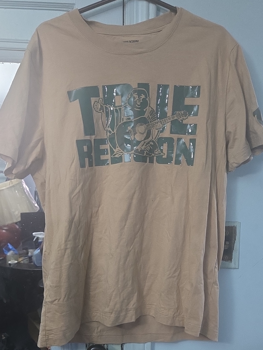 True Religion Taupe Short-Sleeve Tee with Green Logo